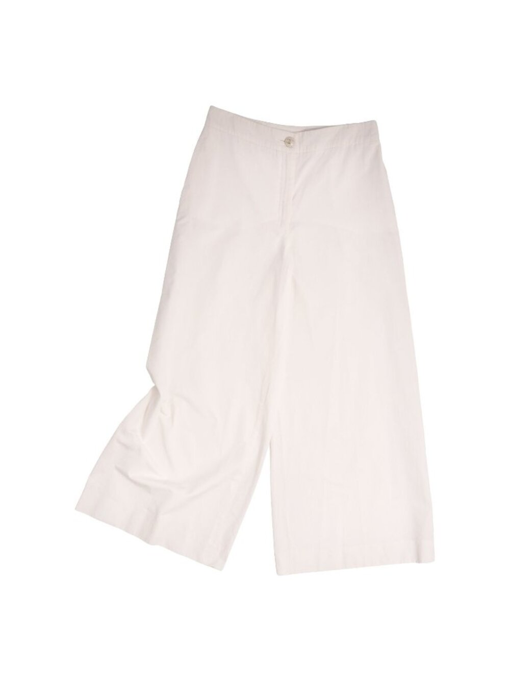 Chanel Pants Long Wide CC Logo Cotton White 36